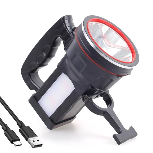 BIGSUN Spotlight Flashlight, 12800 mAh Rechargeable Flashlights High Lumens, Bright Flashlight, Outdoor Waterproof Camping Search Light Tactical Torch for Emergency, Boat, Hunting (Expolrar 2)