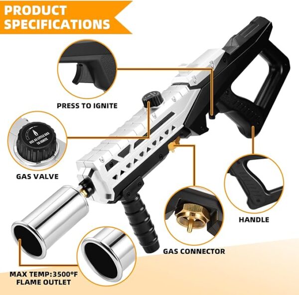 Powerful Propane Torch Gun, Flamethrower With Adjustable Flame, 800,000BTU Blow Torch for Campfire, Fire Pit Starter, Fun Gift (Propane Tank Not Included) - Image 3