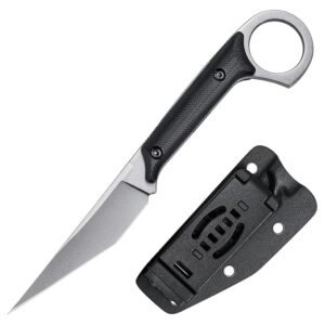 Fixed Blade Knife, D2 Steel Blade and G10 Handle, Utility EDC Knife for Outdoor Survival Hiking Camping with Kydex Sheath OS1221 (Silver)