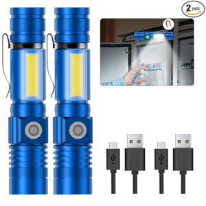 Flashlight USB Rechargeable, Magnetic LED Flashlight, Super Bright LED Tactical Flashlight with Cob Sidelight, 2000LM, Waterproof, Zoomable Best Small LED Flashlight for Camping, Emergency - Blue
