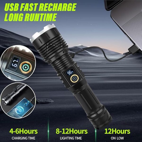 Rechargeable Flashlights High Lumensï¼LED Flashlightsï¼High Powered 250,000 Lumens Super Bright Tactical ï¼2LED Bulb,Brightest Flashlightï¼Handheld Flash Light for Emergencies, Camping, Hiking - Image 5