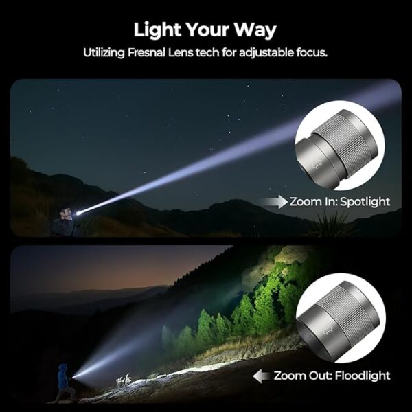 BougeRV FL01 Flashlight, Zoomable Camping Light, Adjustable Brightness Ambient Lighting, IPX4 Waterproof Side Light, Electric Outdoor Lamp for Outdoor, Emergency, Camping, Hiking, Power Outage - Image 4