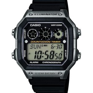 Casio AE-1300WH Series | Watches for Men | Digital Watch | Black | 1/100 SEC Stopwatch | 9 Interval Timers | LED Light | 100M WR | Multi Alarm | Calendar | World Time | 12/24 Hour Format | 10 Yr Batt