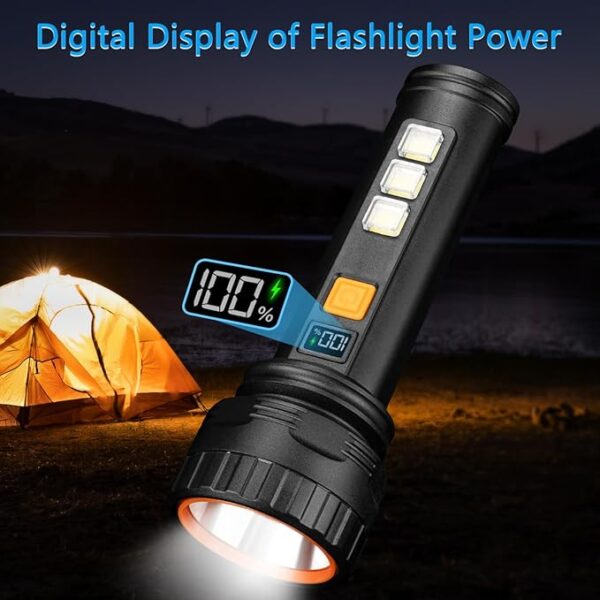 Solar Flashlights, 1500 Lumens Led Solar Powered Flashlights with Digital Display 2000mAh Battery Rechargeable Handheld Flashlights IP65 Waterproof Flashlights for Survival Emergencies, 4 Pack - Image 4