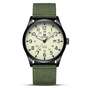 LN LENQIN Mens Watches Unisex Military Sport Nylon Strap Stylish Luminous Fashion Analog Quartz Watch for Men Waterproof Army Tactical Casual Wristwatch