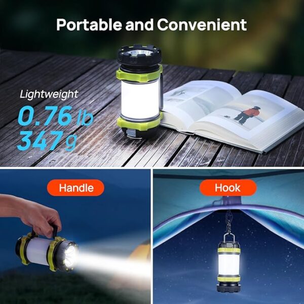 2 Pack LED Camping Lantern Flashlight Rechargeable, Consciot Portable Torch with 6 Light Modes, 3600mAh Power Bank, IPX4 Waterproof, USB C, Camping Lights for Hurricane, Emergency, Survival Kits - Image 6