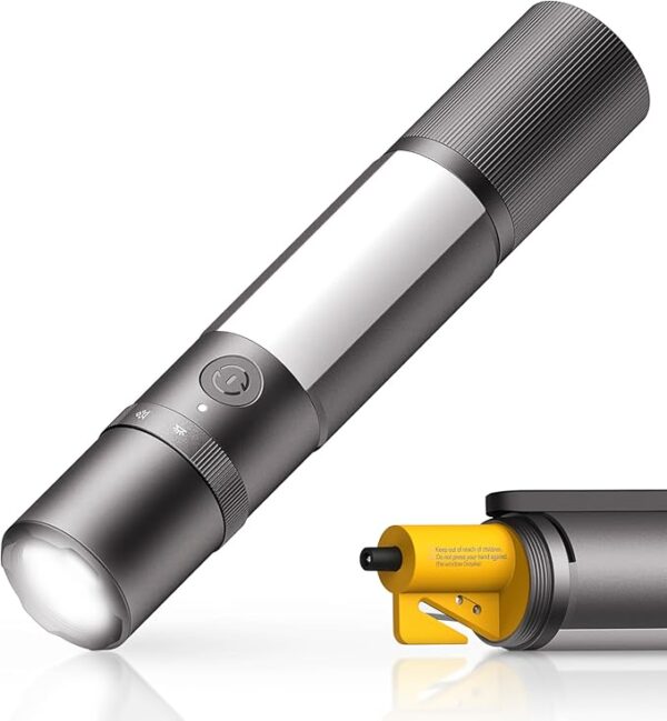 HOTO Emergency Flashlight Rechargeable, Magnetic LED Flashlight High Lumens with Window Glass Breaker Seatbelt Cutter, Zoomable Car Work Flash Light for Car Repair, Camping, Emergency - Image 2