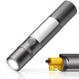 HOTO Emergency Flashlight Rechargeable, Magnetic LED Flashlight High Lumens with Window Glass Breaker Seatbelt Cutter, Zoomable Car Work Flash Light for Car Repair, Camping, Emergency