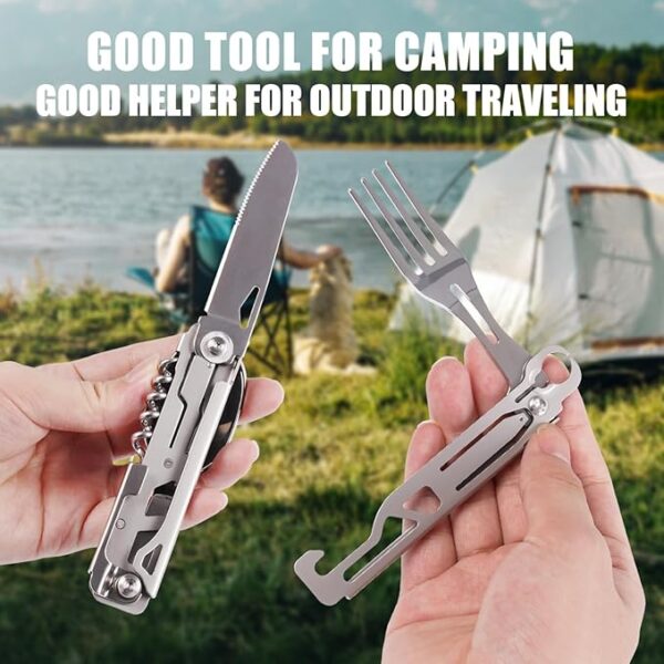 Portable 5-in-1 Camping Utensils - Detachable Travel Utensils Flatware Set - Compact Camping Multitool With Spoon, Fork, Knife, Bottle Opener - Great for Outdoor Adventures (Stainless Steel) - Image 5