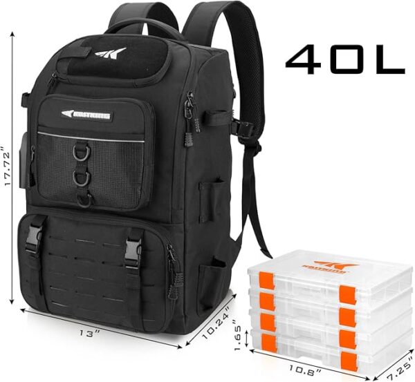 KastKing Karryall Fishing Tackle Backpack with Rod Holders 4 Tackle Boxes,40L Fishing Bag Storage Fishing Gear and Equipment - Image 3