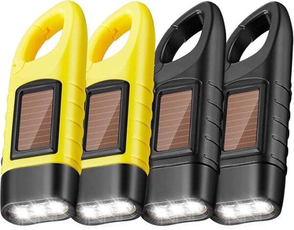 Mudder 4 Pack Hand Crank Solar Powered Flashlight Emergency Rechargeable Led Flashlight Survival Gear Self Powered Charging Torch for Hiking Backpack Camping Safety Emergency Pack(Yellow, Black) - Image 2