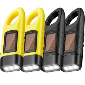 Mudder 4 Pack Hand Crank Solar Powered Flashlight Emergency Rechargeable Led Flashlight Survival Gear Self Powered Charging Torch for Hiking Backpack Camping Safety Emergency Pack(Yellow, Black)