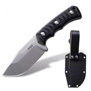 Sanrenmu Fixed Blade Knife with Sheath Full Tang 3.86â 8CR13MOV Blade EDC Outdoor Knife for Camping Survival Hiking (Black+White)