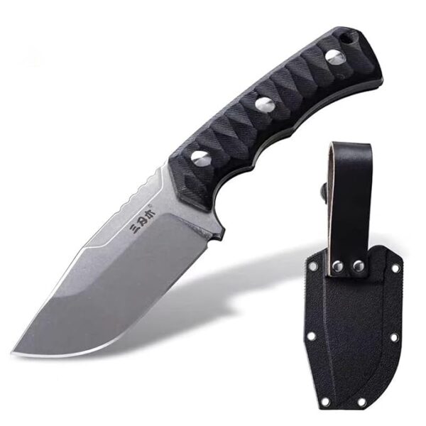Sanrenmu Fixed Blade Knife with Sheath Full Tang 3.86â 8CR13MOV Blade EDC Outdoor Knife for Camping Survival Hiking (Black+White)