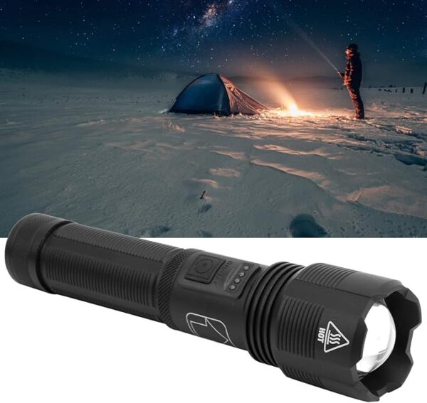 Pilipane Flashlight Zoom Electric Quantity Display USB Rechargeable Strong Brightness Torch P70 High Light Transmitting Convex Mirror for Outdoor Emergency Aluminum Alloy ABS 16.5x4cm 218g - Image 4