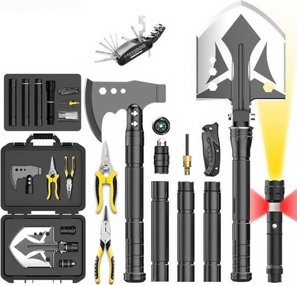 Survival Shovel Survival Axe Set - Camping Shovel Hatchet Survival Tools, with Extension Rod & Flashlight & Pliers & 16-in-1 Multi-Tool, for Cycling, Hiking, Outdoor Camping - Image 2