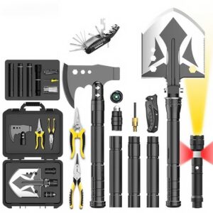 Survival Shovel Survival Axe Set - Camping Shovel Hatchet Survival Tools, with Extension Rod & Flashlight & Pliers & 16-in-1 Multi-Tool, for Cycling, Hiking, Outdoor Camping