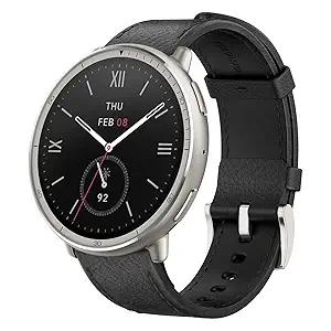 Amazfit Active 2 Smart Watch 44mm, 10 Day Battery, Fitness Tracker, Sleep Monitor, GPS Maps, 160+ Sport Modes, Water Resistant, for Android & Apple iPhone, Sapphire Glass, Black Leather Strap