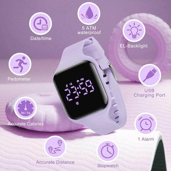 Kids Watches for Girls Boys Digital Sport Watch with Step Counter Pedometer Vibration Alarm Clock, No App Waterproof Fitness Tracker Kids Watch Boys Girls Teens Students Ages 5-16 - Image 5