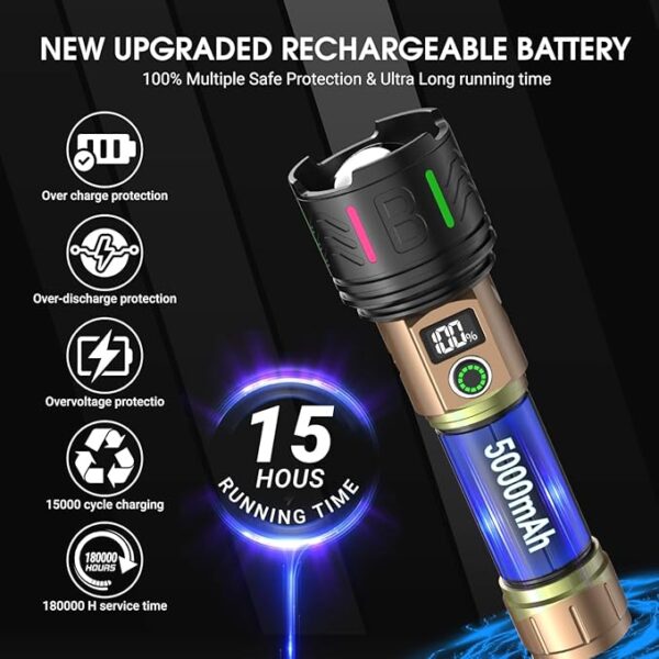Rechargeable Flashlights High Lumens Led Rechargeable Flashlight Handheld Flashlights 5800,000 Lumens 5 Modes, Waterproof Powerful Tactical Flashlight for Emergencies Camping Gift - Image 4