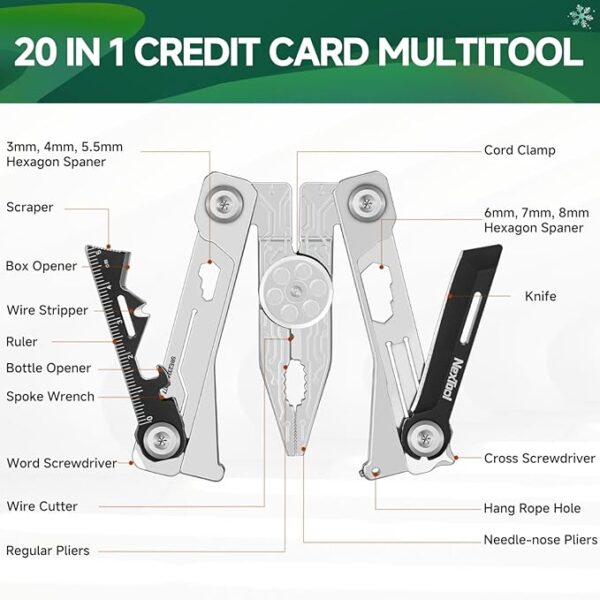 NexTool Folding Credit Card Multitool Wallet Multi Tool, 20 in 1 Stainless Steel Wallet Tool Card with Pliers, Knife, Bottle Opener,Hexagon Spanner, Compact, Lightweight EDC Tools,Gifts for Men Unique - Image 3