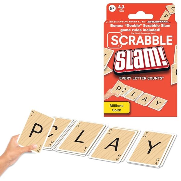Winning Moves Scrabble Slam The Original 2000's Mega Hit Scrabble Card Game Games USA, Fast-Paced Card Game Version of Scrabble, for 2 to 4 Players, Ages 8+, Red