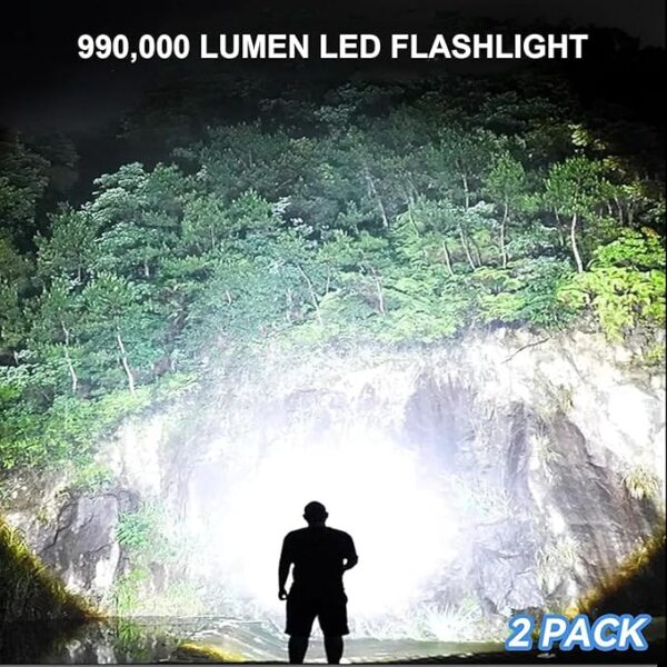 Rechargeable LED Flashlights High Lumens, 990,000 Lumens Super Bright Flashlights with 5 Modes, Waterproof Powerful Flash Light Multifunctional Flashlights for Home Camping Hiking(2 Pack) - Image 3