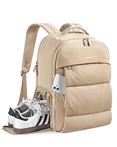BAGSMART 30L Carry On Backpack with Shoe Compartment, Airline Approved Travel Backpack, Lightweight Travel Bag Fits 15.6 Inch Laptop, Water-Resistant, Camel