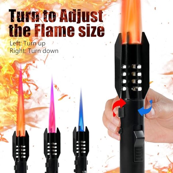Camping Lighter, Torch Lighter, Straight Flame Bright Fire Refillable Windproof Adjustable Color with Safety Lock for Campfires Kitchen Hiking Candles Fireplace BBQ Outdoor Essentials (Black) - Image 4
