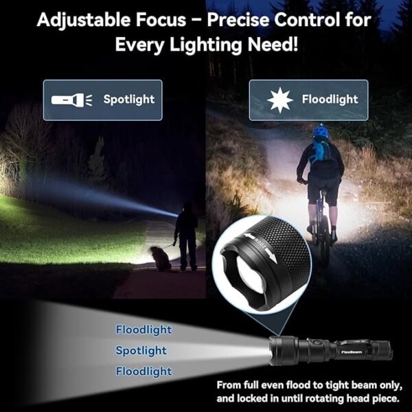 Powertac Flexbeam Tactical Flashlight â 700m Long Throw Zoomable LED, 1200 Lumens, 6 Modes, Rechargeable, Waterproof EDC Torch with Memory Function, Clip & Momentary On for Hunting, Outdoor, Emergency - Image 4