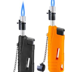 2 Pack Torch Lighter for Outdoor Windproof Refillable Butane Jet Flame Lighters Long Wand Torch Lighters for Camping Hiking Adventure Survival Tactical Gear Candle Grill BBQ (Without Gas)