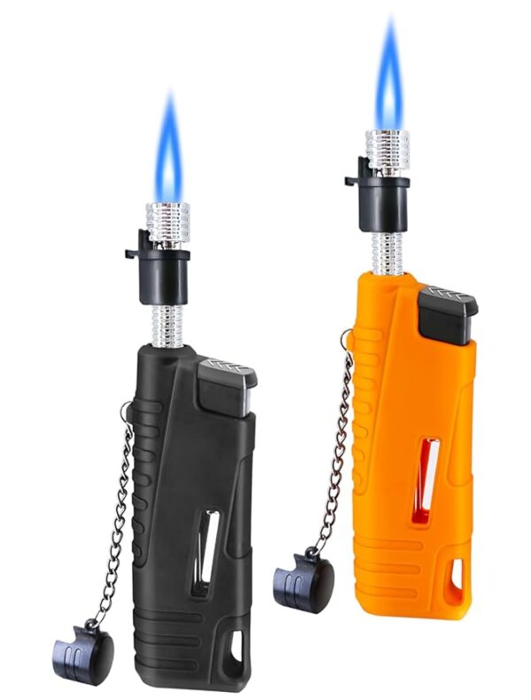 2 Pack Torch Lighter for Outdoor Windproof Refillable Butane Jet Flame Lighters Long Wand Torch Lighters for Camping Hiking Adventure Survival Tactical Gear Candle Grill BBQ (Without Gas)