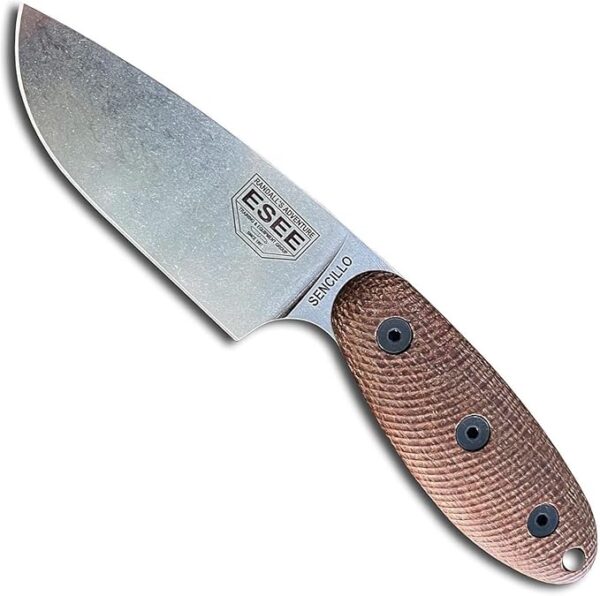 ESEE Sencillo Fixed Blade Survival Knife w/Brown Micarta Handle, and Kydex Sheath (A2 Steel) - Image 2