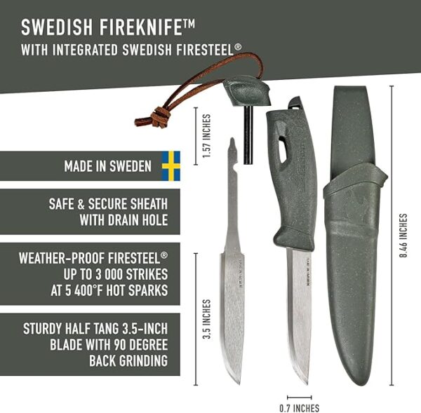 Light My Fire Knife 3.5-in Fixed Blade Survival & Camping Knife with Sheath, Magnesium Flint Fire Starter 3,000 Strikes - Image 3