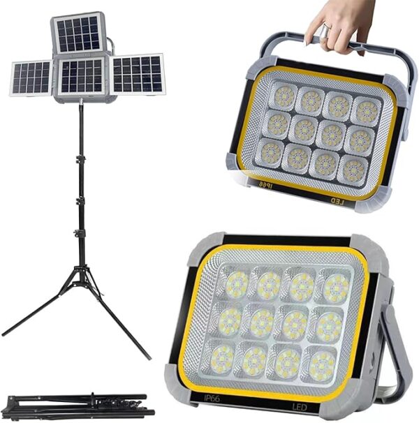 Solar Rechargeable 12000mAh LED Camping Light with Stand,Portable Cordless 25000 Lumen Work Light with 5 Light Modes for Outdoor Camping Car Repairing Building, Workshop, Garage, Emergency - Image 2
