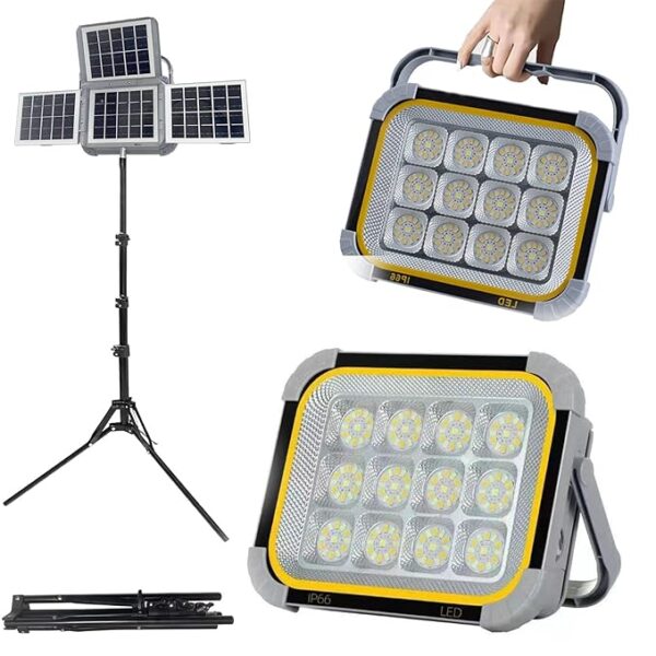 Solar Rechargeable 12000mAh LED Camping Light with Stand,Portable Cordless 25000 Lumen Work Light with 5 Light Modes for Outdoor Camping Car Repairing Building, Workshop, Garage, Emergency