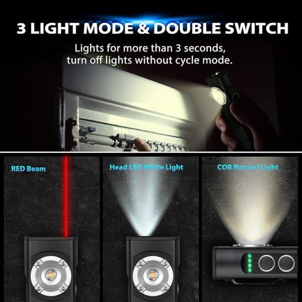 ULTRAFIRE Rechargeable LED Work Light 350 Lumens Portable Magnetic Flat EDC Flashlights with Red Beam,3 Mode Pocket Small Lights with Clip for Working,Car Repairing,Camping,Emergency - Image 4