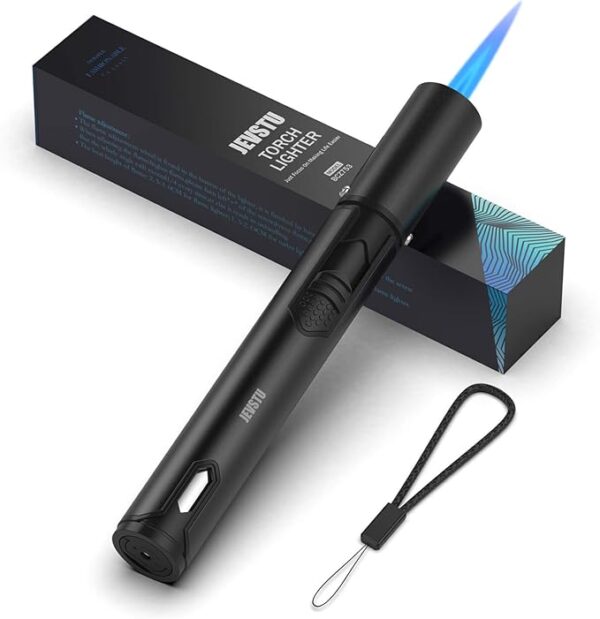 Torch Lighter with Fuel Level Window for Candle, Adjustable Fire Jet Torch Windproof Lighter Long for Grill Cooking Survival, Mini Men Gifts, Black - Image 2