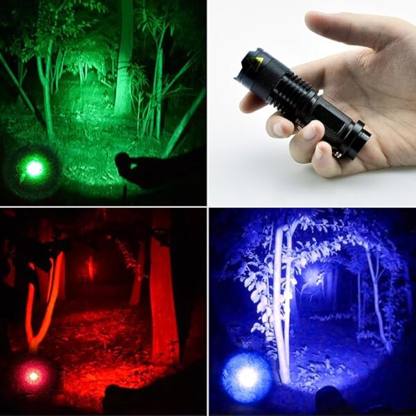3 Pack Red Green Blue Light Bright Small Flashlights, LED Mini Flashlight High Lumens Pen Light with 3 Modes, Zoomable Torch with Clip, Flash Light for Camping,Outdoor,Emergency - Image 4