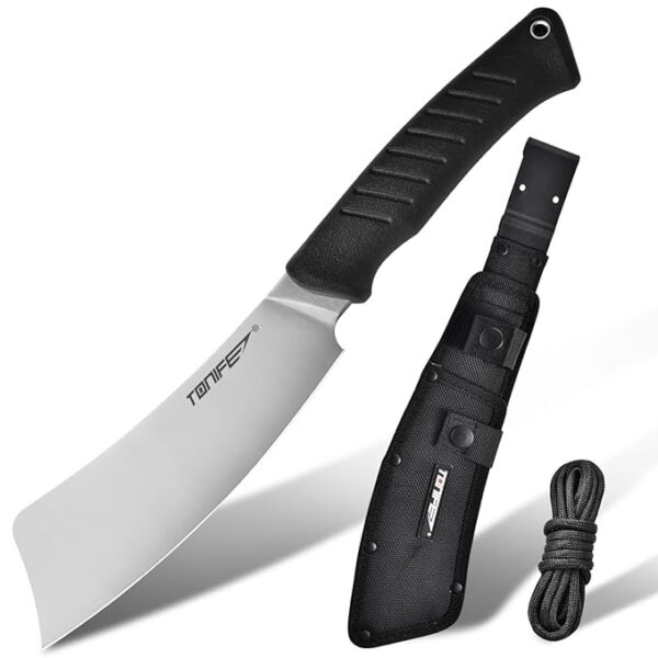 TONIFE Hercules Full Tang Knife Fixed Blade Knife with Sheath and Paracord, Bushcraft with 8Cr14MoV Chopping Blade for Outdoor Camping Survival