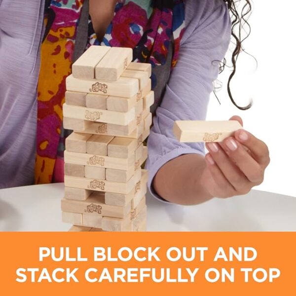 Hasbro Gaming Jenga Wooden Blocks Stacking Tumbling Tower Game | Party Games for Kids & Families | Easter Basket Stuffers | Ages 6+ (Amazon Exclusive) - Image 5