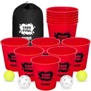 Yard Pong Outdoor Games Set, Yard Games with Durable Buckets, Balls and Carrying Bag, Backyard Toss Game, Outdoor Games for Adults, Family