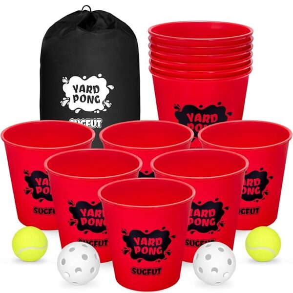 Yard Pong Outdoor Games Set, Yard Games with Durable Buckets, Balls and Carrying Bag, Backyard Toss Game, Outdoor Games for Adults, Family