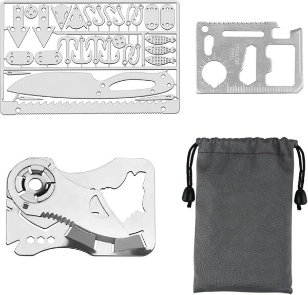VIPMOON Tiny Survival Card and Wallet Multitool(3 PCS), EDC Wallet with Knife Credit Card Tools, Mini Fishing Kit and Hunting Multitool for Camping - Image 2