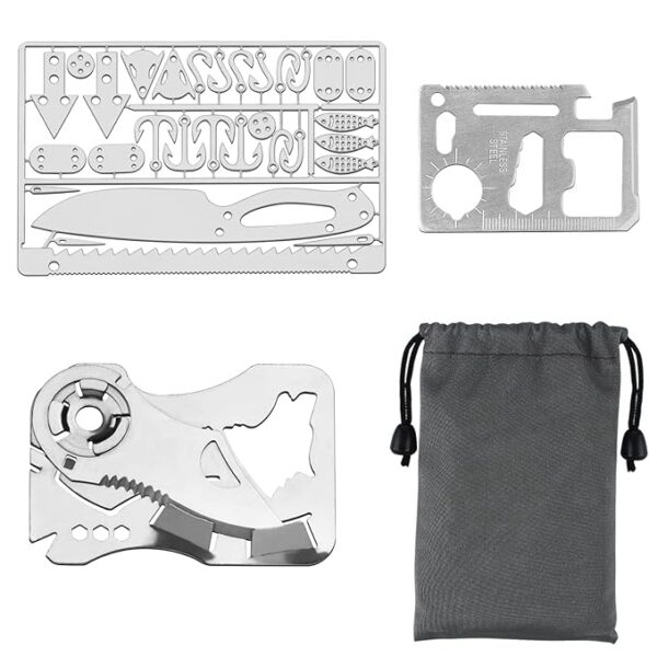VIPMOON Tiny Survival Card and Wallet Multitool(3 PCS), EDC Wallet with Knife Credit Card Tools, Mini Fishing Kit and Hunting Multitool for Camping