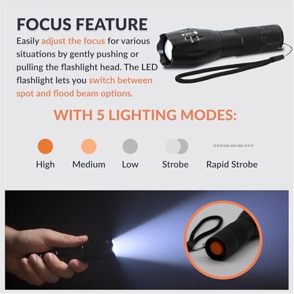 Newhouse Lighting High-Lumen Tactical Flashlight FLSHTCH, Powerful Battery-Powered Camping Essential, Compact Emergency Flashlight for Home, Earthquake Emergency Kit, Survival Gear and Supplies - Image 6