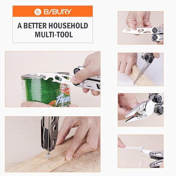 BIBURY Multitool Pliers, 18 in 1 Multi Tool with Titanium-Plated Handle & Safety Hammer, Safety Locking Design Stainless Steel Tool Pocket Knife for Outdoor, Survival, Camping, Hiking, Home Repair - Image 5