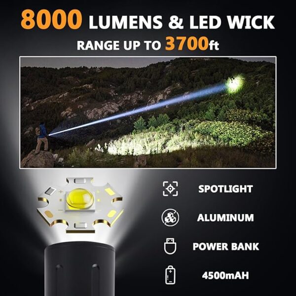 Rechargeable 4500mAh Tactical Flashlight LED High Lumens with 5 Modes, Powerful & USB Super Bright Waterproof for Camping Emergencies - Image 3