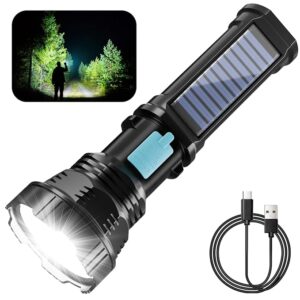 Solar/Rechargeable LED Flashlights, Multi Function Flashlight with 2000 mAh Battery, Emergency Strobe Light, Waterproof, Fast USB Charging, Survival Gear and Supplies for Emergencies Camping