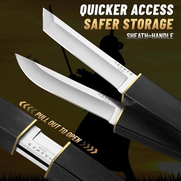 Moontay Mini Katana Knives Set â 2 in 1 Janpanese Tanto Knife with Integrated Wood Sheath & Handle, Stainless Outdoor Double Knife Set, Short Samurai Swords for Camping Survival BBQ Home, Gift for Men - Image 5
